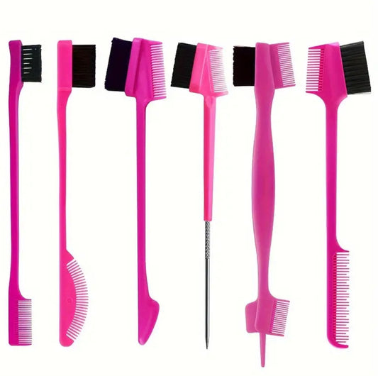 6 Pieces Hair Styling Comb Set Teasing Rat Tail Brush for Edge&Back Brushing, Combing, Slicking Hair for Women Edge Brush Double Sided Edge Comb for All Hair Styles(edge control brush-6pcs)
