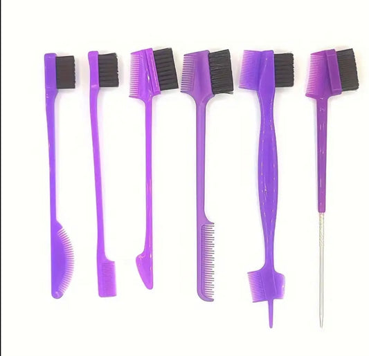 6 Pieces Hair Styling Comb Set Teasing Rat Tail Brush for Edge&Back Brushing, Combing, Slicking Hair for Women Edge Brush Double Sided Edge Comb for All Hair Styles(edge control brush-6pcs)